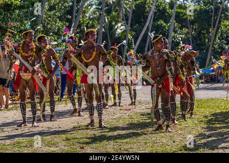 Cricket-Game Trobriand Islands Style in Kwebwaga, Papua New Guinea Stock Photo