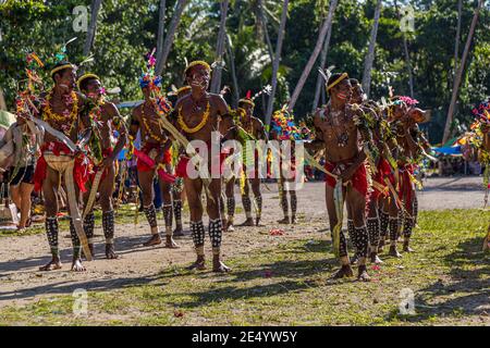 Cricket-Game Trobriand Islands Style in Kwebwaga, Papua New Guinea Stock Photo