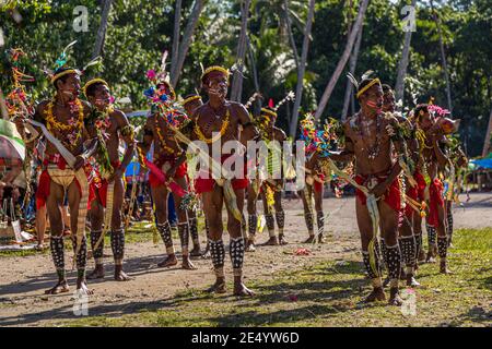 Cricket-Game Trobriand Islands Style in Kwebwaga, Papua New Guinea Stock Photo