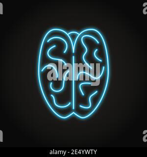 Brain icon in neon line style. Internal organ symbol. Vector illustration. Stock Vector