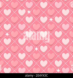 Romantic seamless pattern with pink hearts in flat style. Love symbols repeating background. Vector illustration. Stock Vector