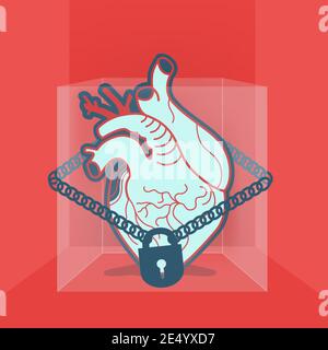 Illustration of insensitive person, Heart in box Stock Vector