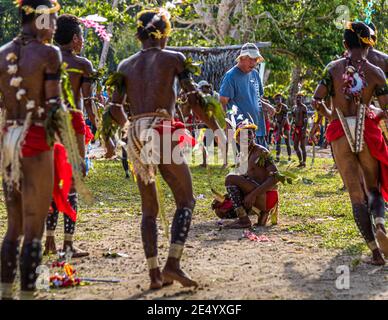 Cricket-Game Trobriand Islands Style in Kwebwaga, Papua New Guinea Stock Photo