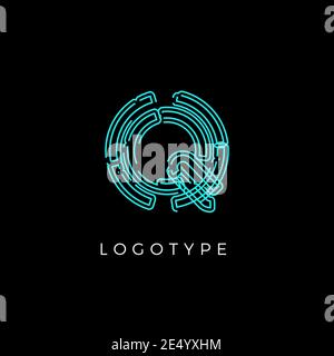Cyber Tech Font. Contour scheme style vector alphabet. Letters and ...