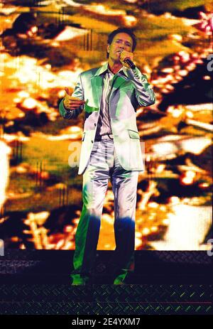 Cliff Richard starting 6 month world tour at The London Docklands Arena, London, UK. 12th November 2002