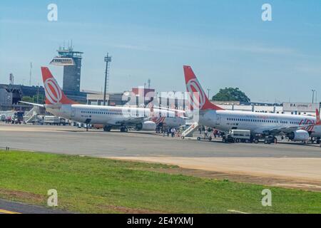 Gol Transportes Aereos is a Brazilian low-cost airline at Brasília–Presidente Juscelino Kubitschek International Airport near  the capital city of Bra Stock Photo