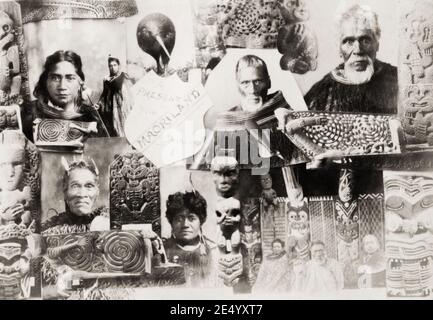 Vintage 19th century photograph: composite images of Maori people, from a tourist souvenir album. Stock Photo