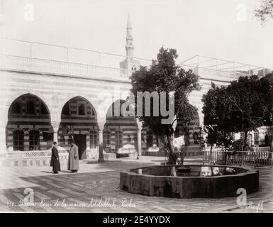 Vintage 19th century photograph: courtyard of the house of Abdullah Pasha, Damascus, Syria. Stock Photo