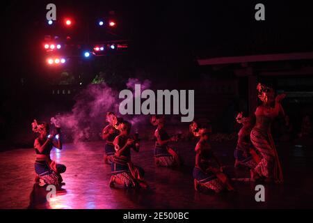 Female dancers perform during the wayang orang performance based on the ...