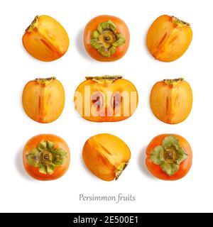 Seamless pattern with persimmon on the white background. Tropical abstract background. Stock Photo