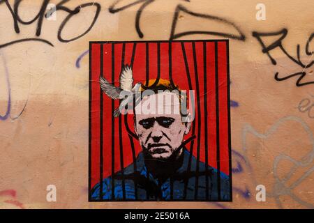 Rome, Rome, Italy. 25th Jan, 2021. A poster by street artist Harry Greb depicting Russian opposition leader Alexei Navalny has appeared in downtown Rome, January 25, 2021 Credit: Vincenzo Livieri/ZUMA Wire/Alamy Live News Stock Photo