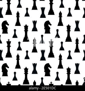 Chess pieces silhouette vector seamless pattern isolated on white background. Stock Vector
