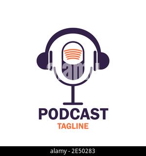 Detailed podcast logo template illustration. Music microphone icon isolated white. Broadcasting sign logo podcast vector symbol Stock Vector