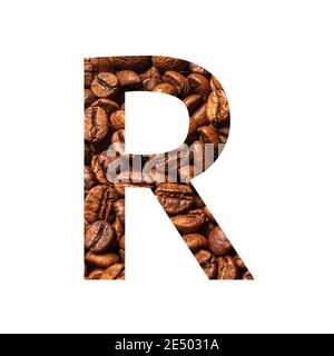 Letter R made from coffee beans isolated on white background Stock Photo