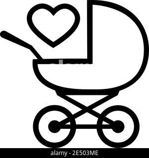 Baby carriage icon on white background. A symbol of the birth of a child, maternal care and love. Vector isolated illustration. Stock Vector