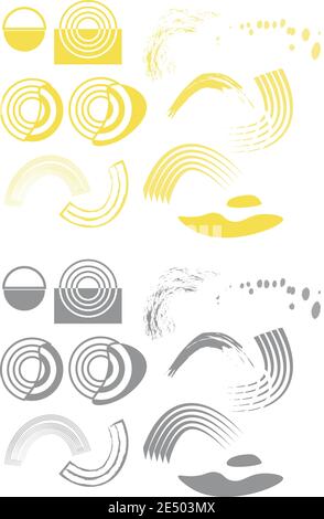 Set of Abstract Modern Graphic Elements in Ultimate Gray and Illuminating Stock Vector