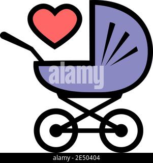 Baby carriage icon on white background. A symbol of the birth of a child, maternal care and love. Vector isolated illustration. Stock Vector