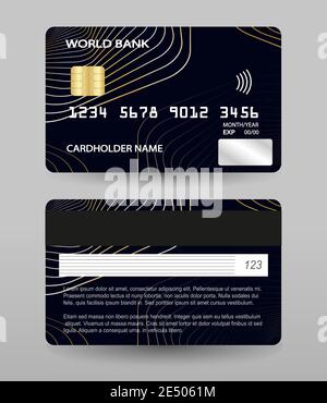 Bank Credit Card Template Abstract Black Background with Polygon Golden Lines Stock Vector