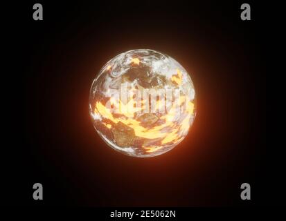 hot alien destroyed planet with volcanic activity, 3d render Stock Photo