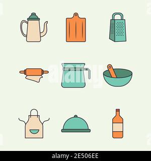 bundle of kitchen utensils set line and colors style icons vector illustration design Stock Vector
