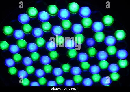 LED PAR Light background,Close up of LED lighting equipment, LED forstage professional lighting device colored. Led lights for disco. Stock Photo