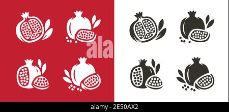 Pomegranate fruit icons set. Natural food symbol vector Stock Vector