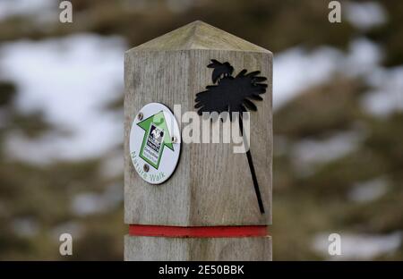 Derbyshire Wildlife Trust nature walk sign in the Peak District National Park Stock Photo