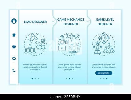 Game designers types onboarding vector template Stock Vector