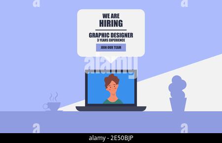 We are hiring a graphic background designer for an employee search for a job. We are hiring talent for work. Finding a good working designer vector il Stock Vector