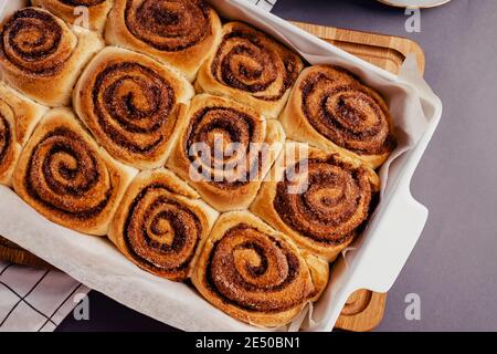 Delicious homemade freshly baked cinnamon rolls Stock Photo