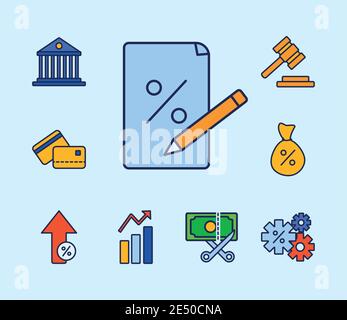 bundle of nine financial icons vector illustration design Stock Vector
