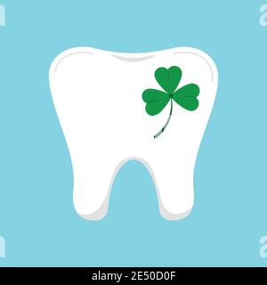St Patrick cute tooth with clover icon isolated. Stock Vector