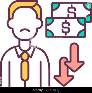 Reducing employee pay RGB color icon Stock Vector