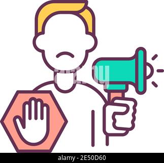 Special sign prohibits loudspeaker from speaking RGB color icon Stock Vector