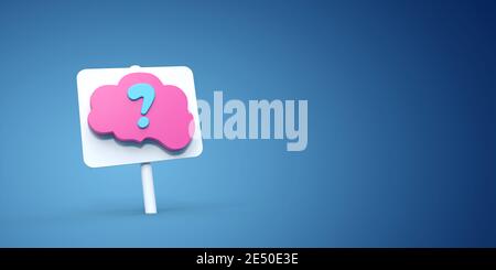 signboard with a brain and a question mark on blue background - 3D rendering Stock Photo