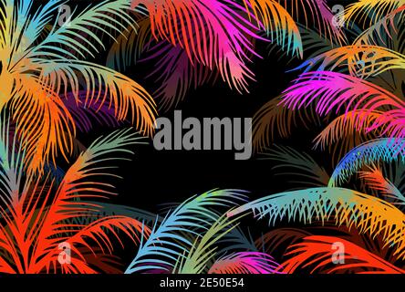 Frame with colorful palm leaves. Vector illustration Stock Vector