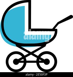 Baby carriage icon on white background. A symbol of the birth of a child, maternal care and love. Vector isolated illustration. Stock Vector