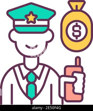 Tax officer with money bag RGB color icon Stock Vector