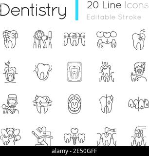 Professional stomatology linear icons set Stock Vector
