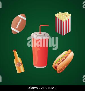 bundle of five super bowl set icons vector illustration design Stock Vector