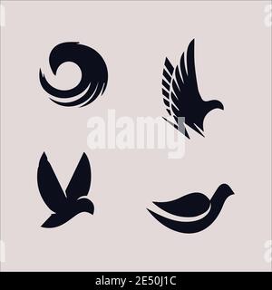 Isolated abstract black and white eagle and butterflies logo vector elements vector set Stock Vector