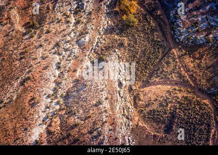 Triangle in the sand. Aerial view on the geological structures around the Arches National Park Stock Photo