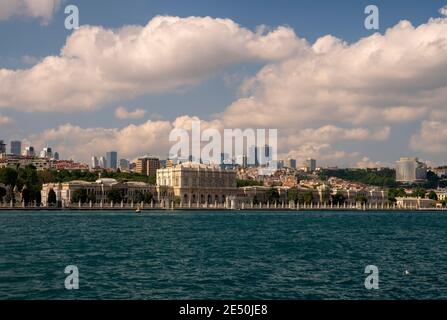 Dolmabahce - the palace of the Ottoman sultans on the European side of the Bosphorus on the border of the Besiktas and Kabatas districts Stock Photo