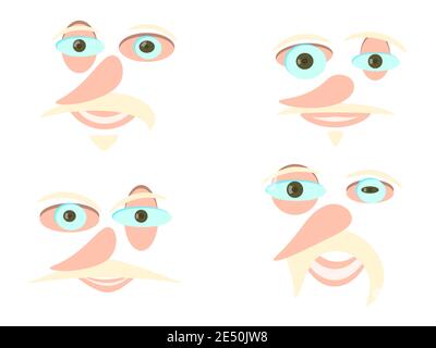 Contemporary portrait. Set of faces with expressive emotions in a modern style. Male avatars isolated on white background. Vector illustration Stock Vector