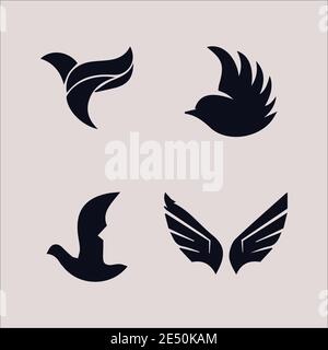 Isolated abstract black and white eagle and butterflies logo vector elements vector set Stock Vector