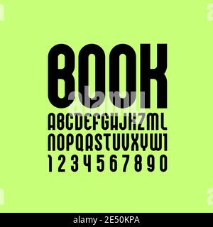 Condensed font, Trendy tall alphabet, black vector letters on a yellow background. Stock Vector