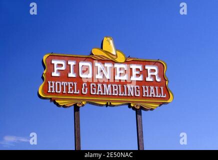 Sign for Pioneer Hotel and Gambling Hall at Laughlin, Nevada Stock Photo