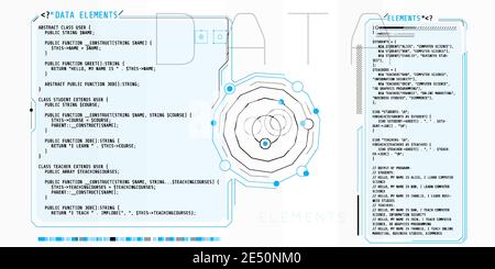 HUD interface elements with part of the PHP code. Stock Vector