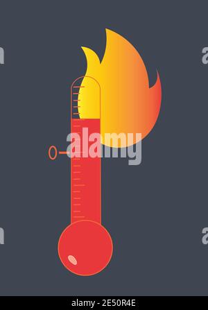 Isolated Hot thermometer Icon on black background.  Stock Vector