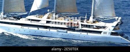 'Pirates stand on an upper deck of the luxury yacht ''Ponant'' after it was seized off the Somali coast April 4, 2008. The yacht was sailing to the Mediterranean Sea from the Seychelles when it was seized in the Gulf of Aden. The pirates took hostage its 30 crew members, many of them French nationals, prompting Paris to send naval forces to the area. Photo by HCMS Charlottetown - TF 150/French Defence Ministry/ABACAPRESS.COM' Stock Photo